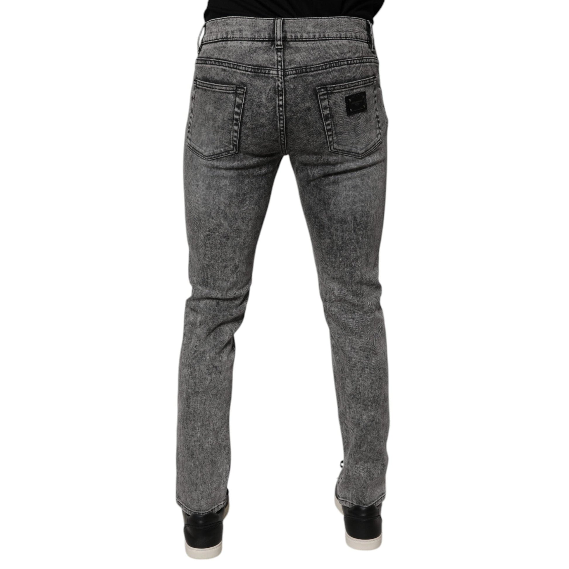Dolce & Gabbana Dark Gray Washed Cotton Slim Fit Denim Jeans