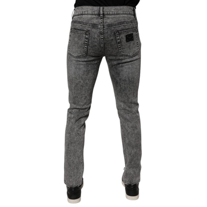 Dolce & Gabbana Dark Gray Washed Cotton Slim Fit Denim Jeans