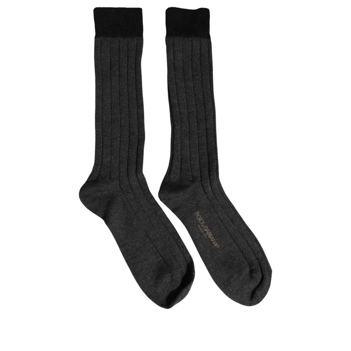 Dolce & Gabbana Dark Gray Wool Logo Calf Long Ribbed Accessory Socks