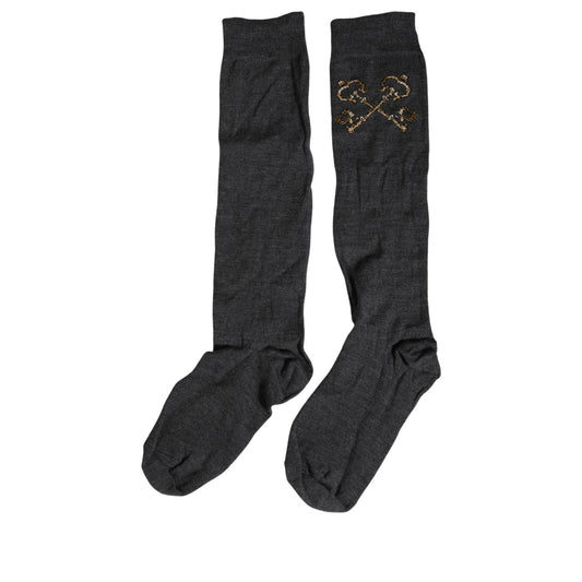 Dolce & Gabbana Dark Gray Wool Over The Calf Knee High Accessory Socks