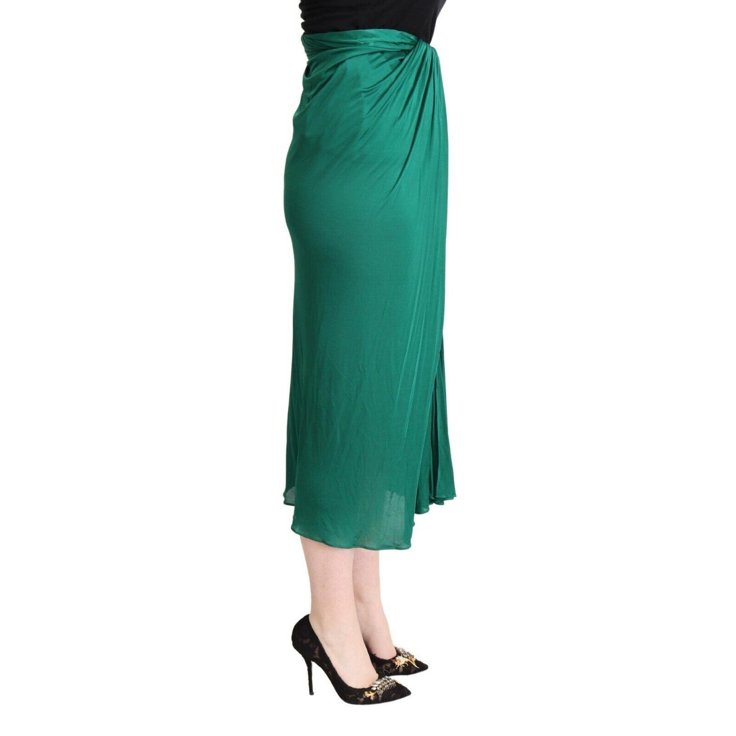 Dolce & Gabbana Dark Green High Waist Midi Pencil Cut Pleated Skirt