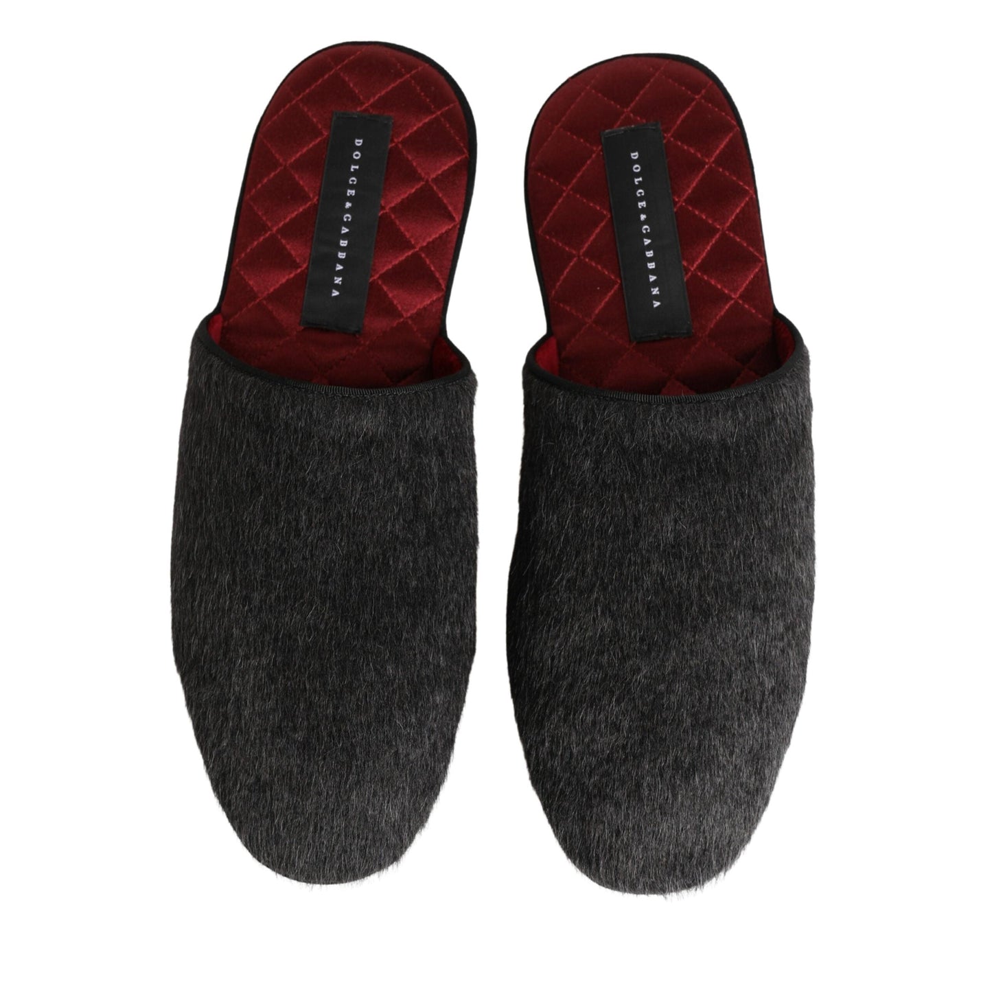 Dolce & Gabbana Dark Grey Charcoal Wool Red Slippers Shoes