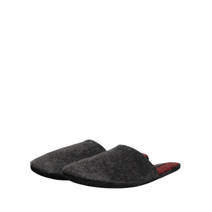 Dolce & Gabbana Dark Grey Charcoal Wool Red Slippers Shoes