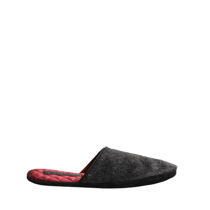 Dolce & Gabbana Dark Grey Charcoal Wool Red Slippers Shoes