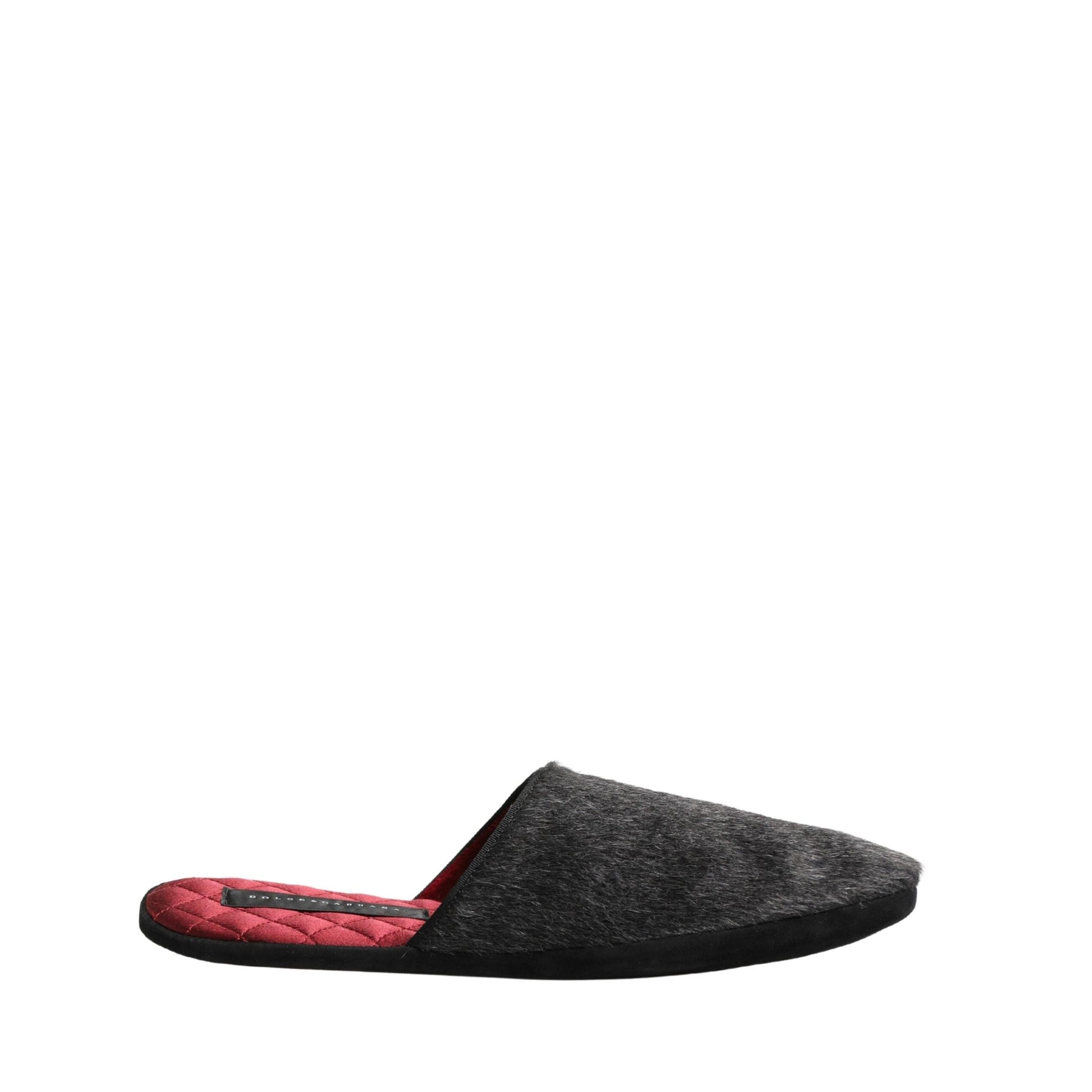 Dolce & Gabbana Dark Grey Charcoal Wool Red Slippers Shoes