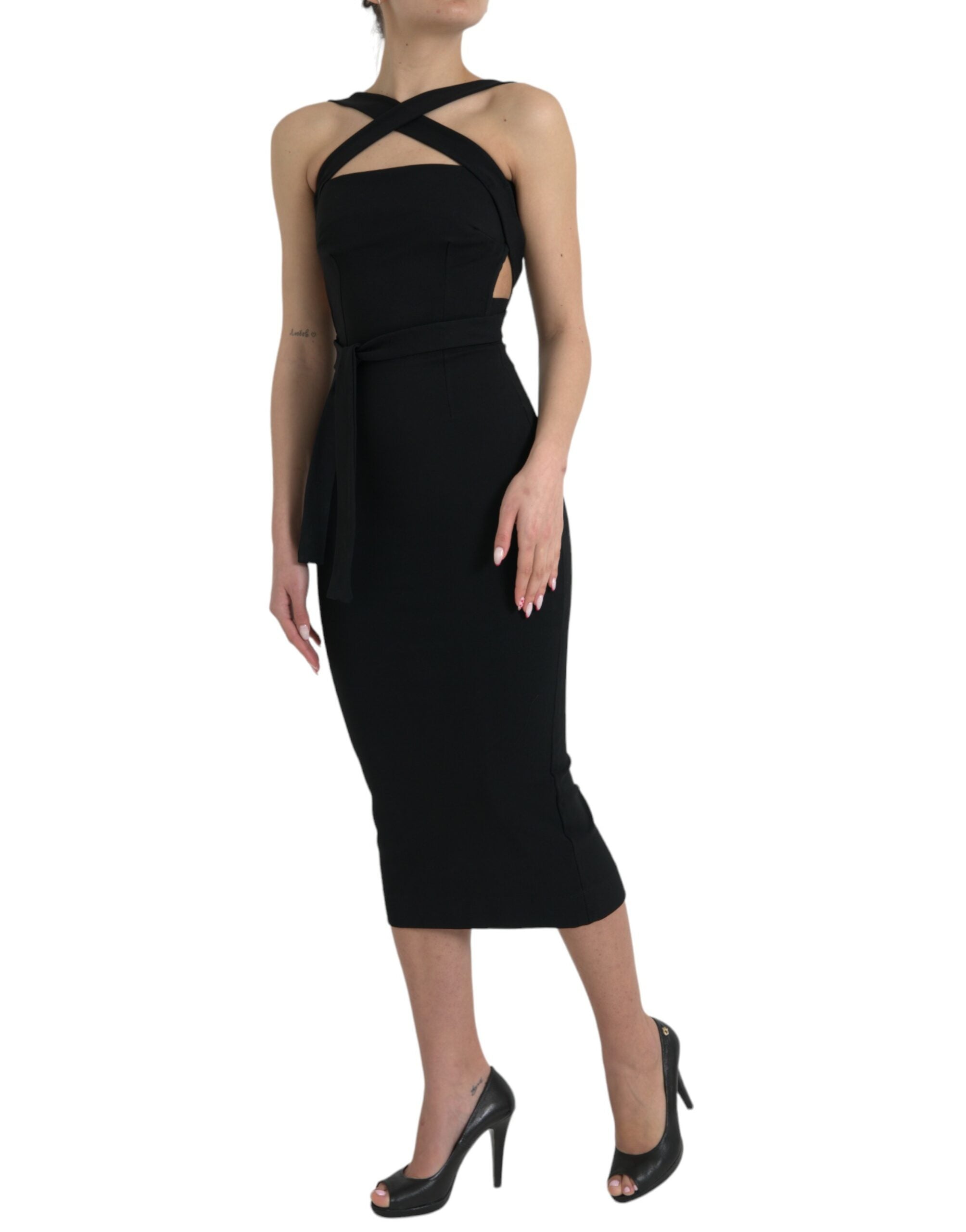 Dolce & Gabbana Elegant Sort Sheath Halter Midi Dress-Modeoutlet