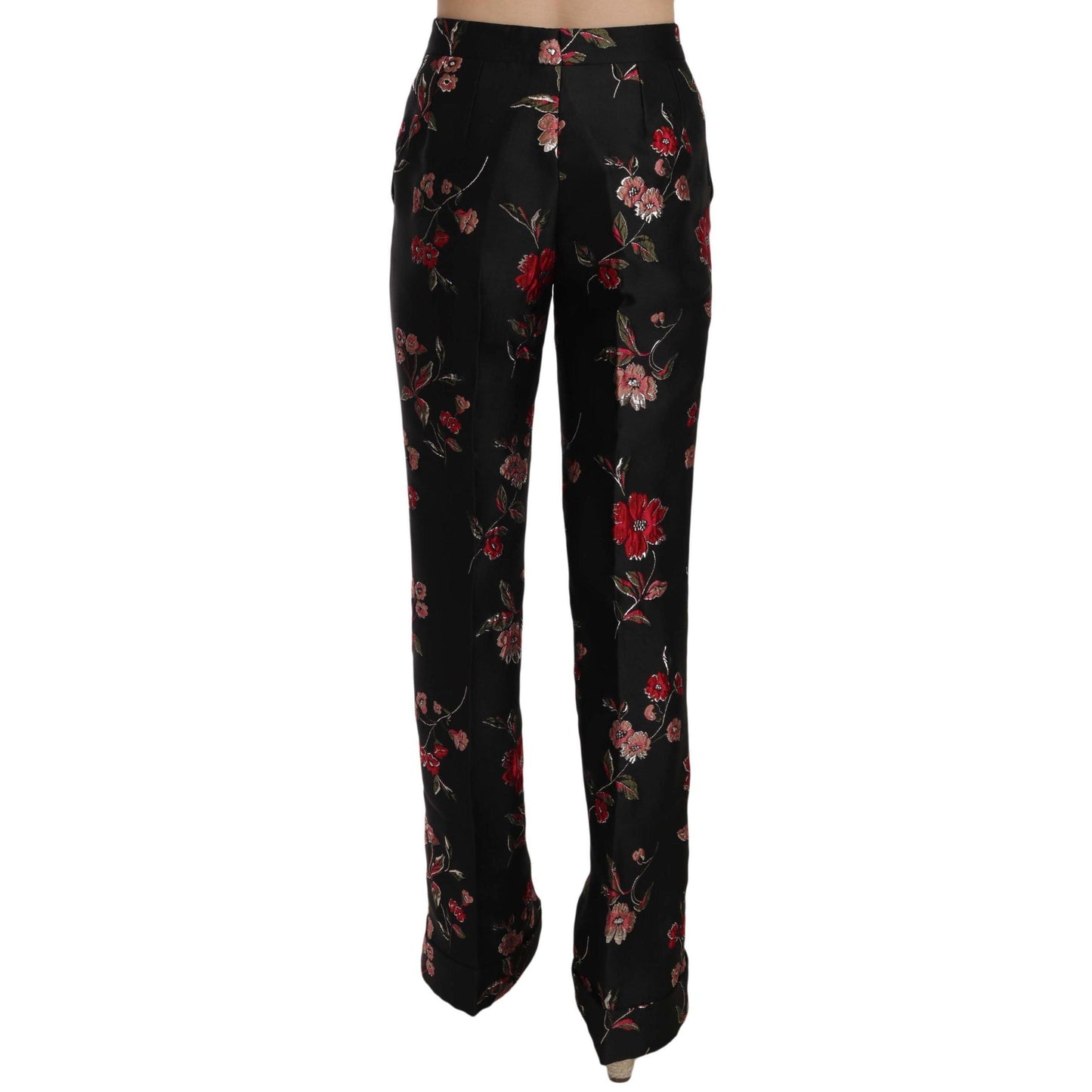 Dolce & Gabbana Floral Print Black Boot Cut Trouser Pants