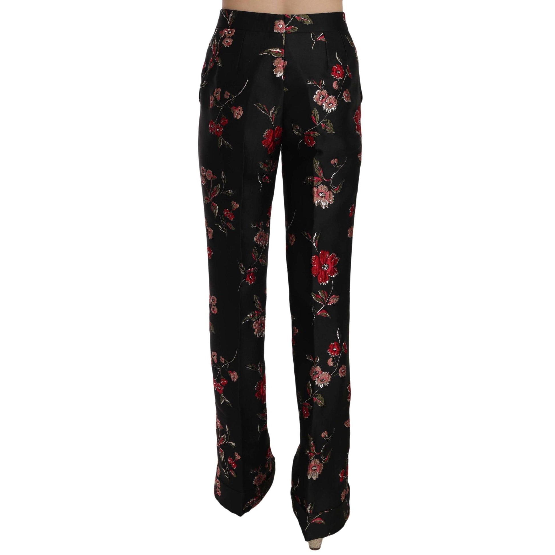 Dolce & Gabbana Floral Print Black Boot Cut Trouser Pants