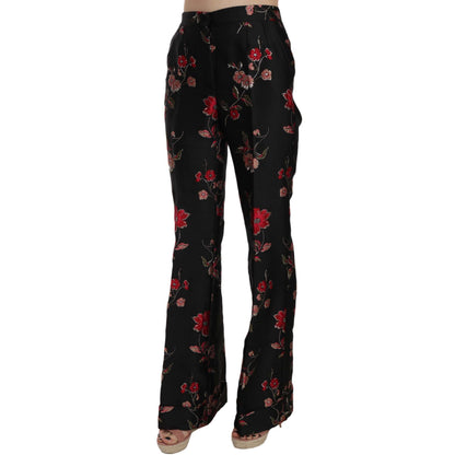 Dolce & Gabbana Floral Print Black Boot Cut Trouser Pants