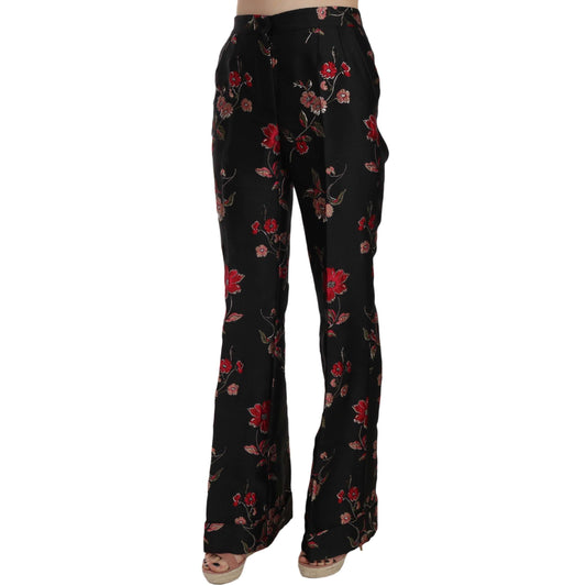 Dolce & Gabbana Floral Print Black Boot Cut Trouser Pants