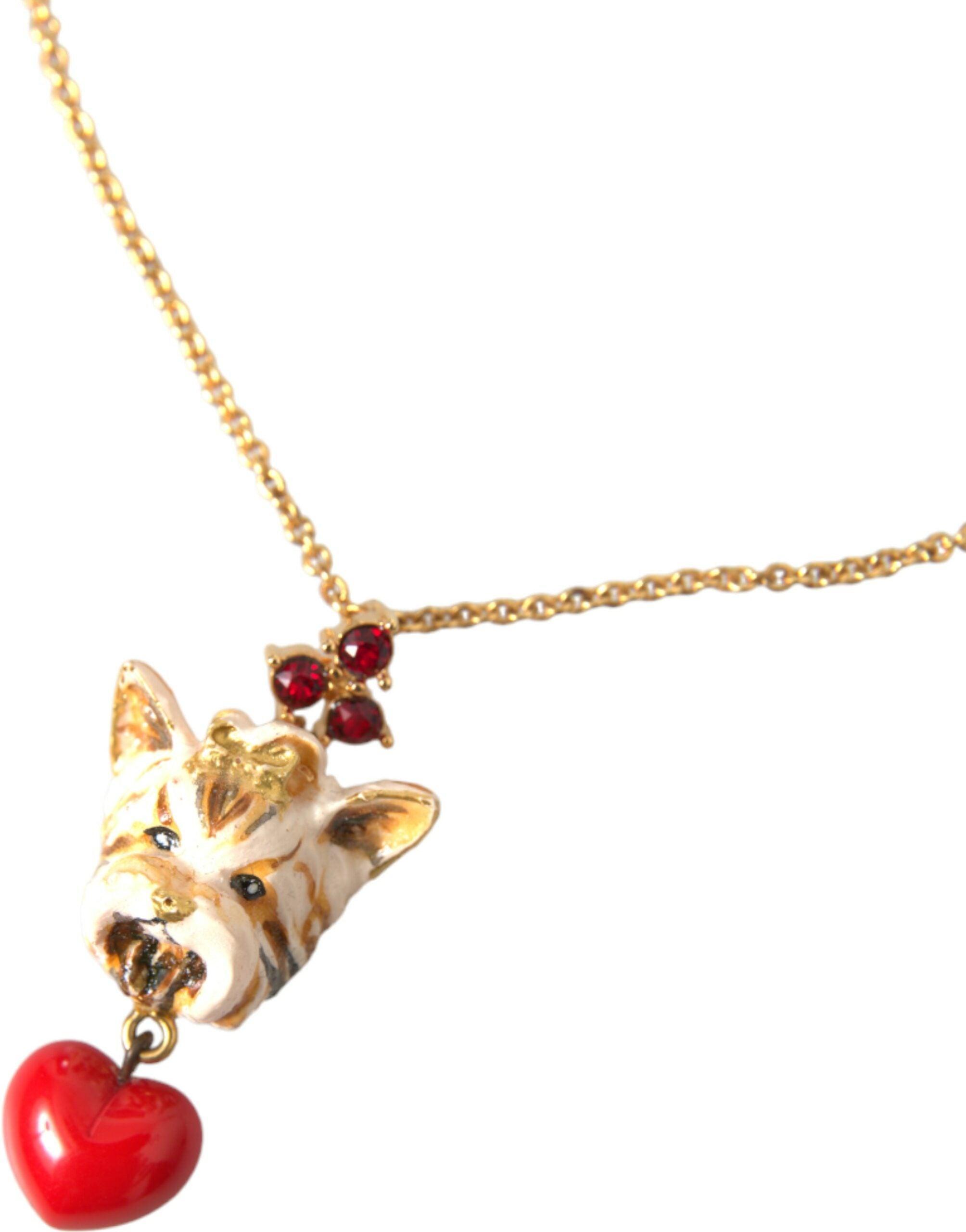 Dolce & Gabbana Gold Brass Chain Dog Heart Pendant Charm Necklace-Modeoutlet