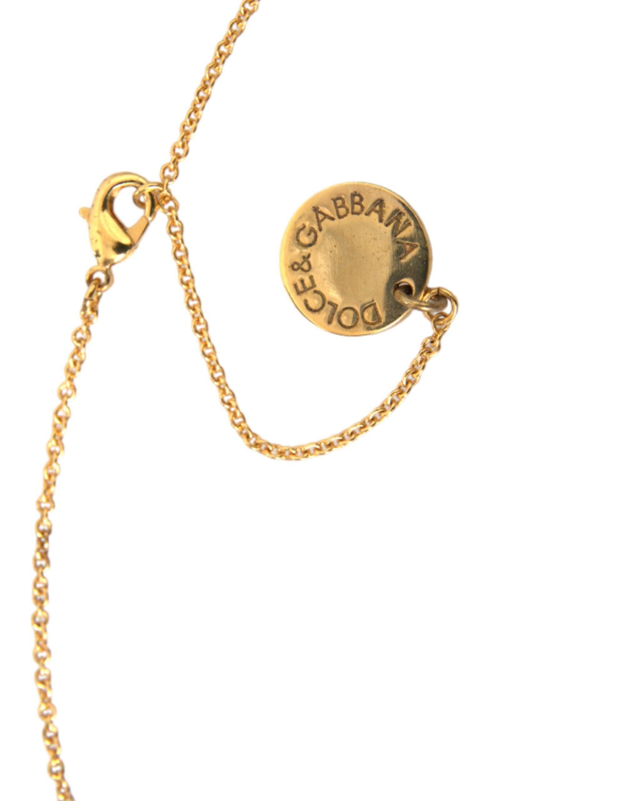 Dolce & Gabbana Gold Brass Chain Dog Heart Pendant Charm Necklace-Modeoutlet