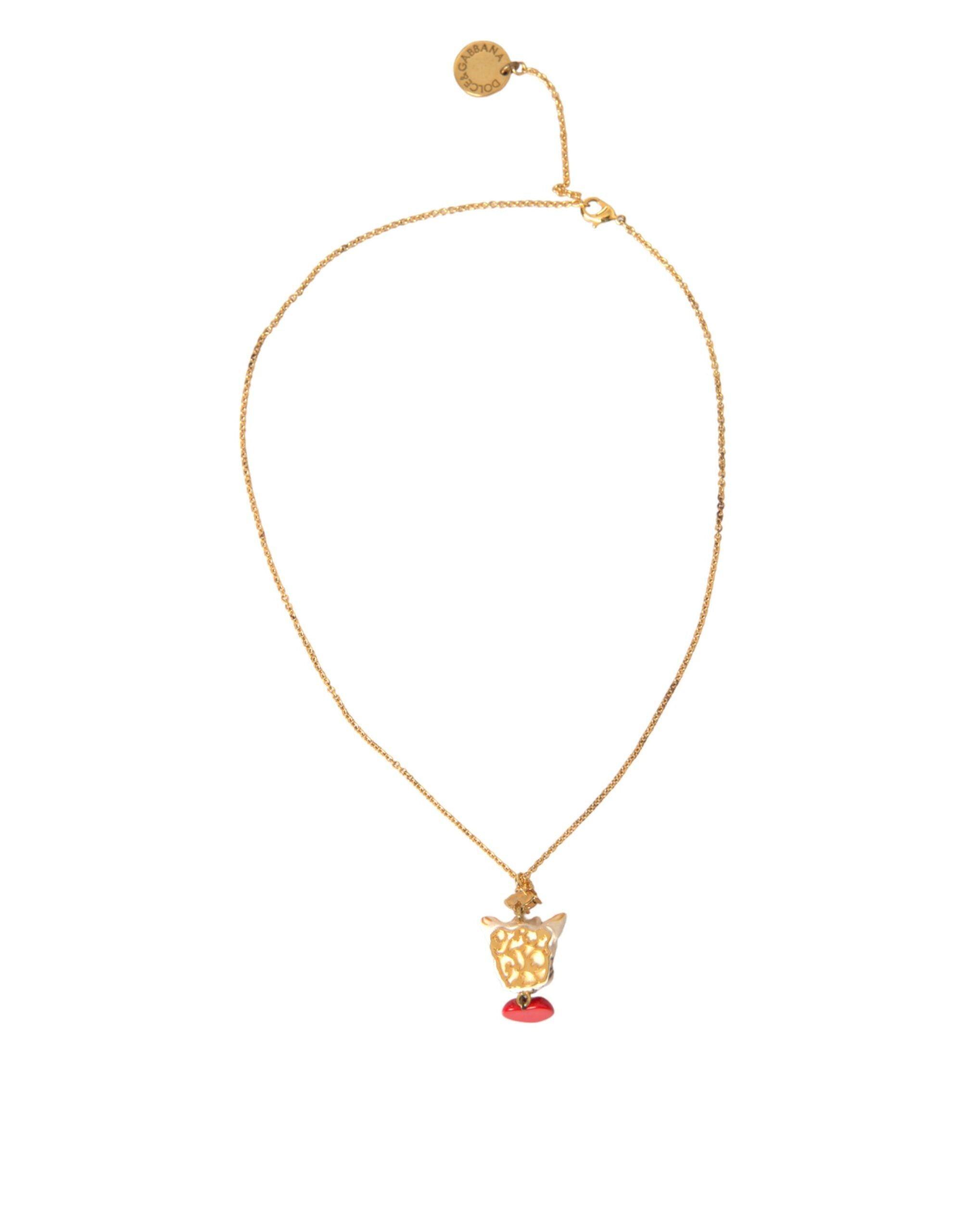 Dolce & Gabbana Gold Brass Chain Dog Heart Pendant Charm Necklace-Modeoutlet