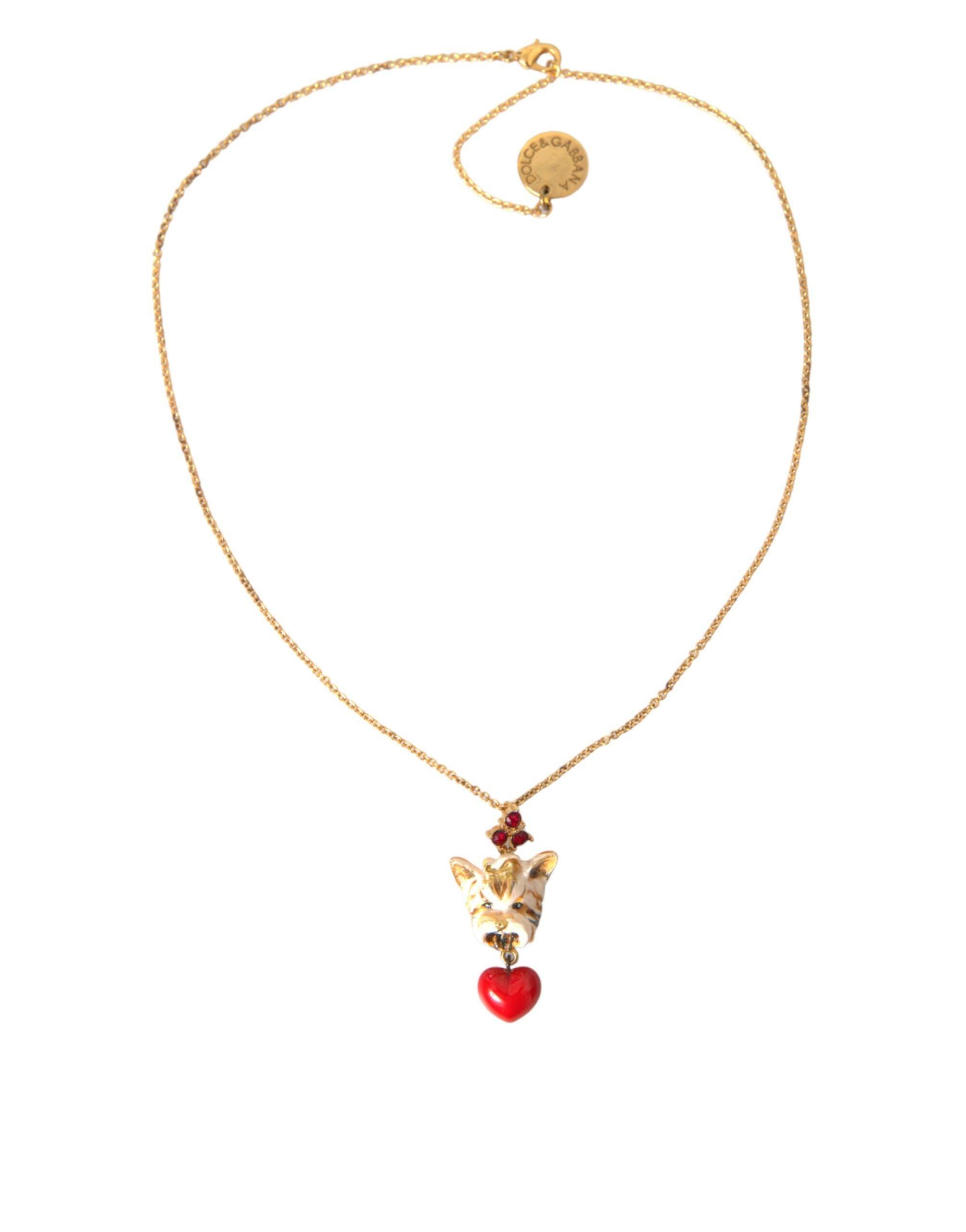 Dolce & Gabbana Gold Brass Chain Dog Heart Pendant Charm Necklace-Modeoutlet