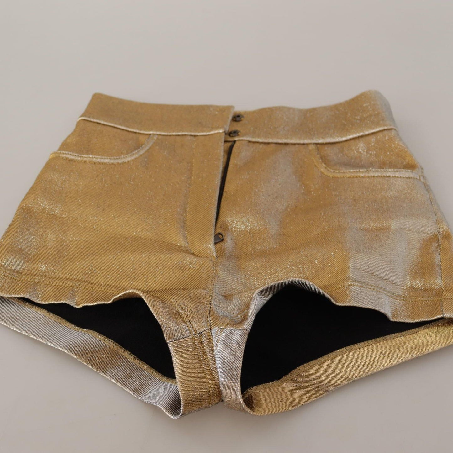 Dolce & Gabbana Gold Cotton Blend Glittered Hot Shorts