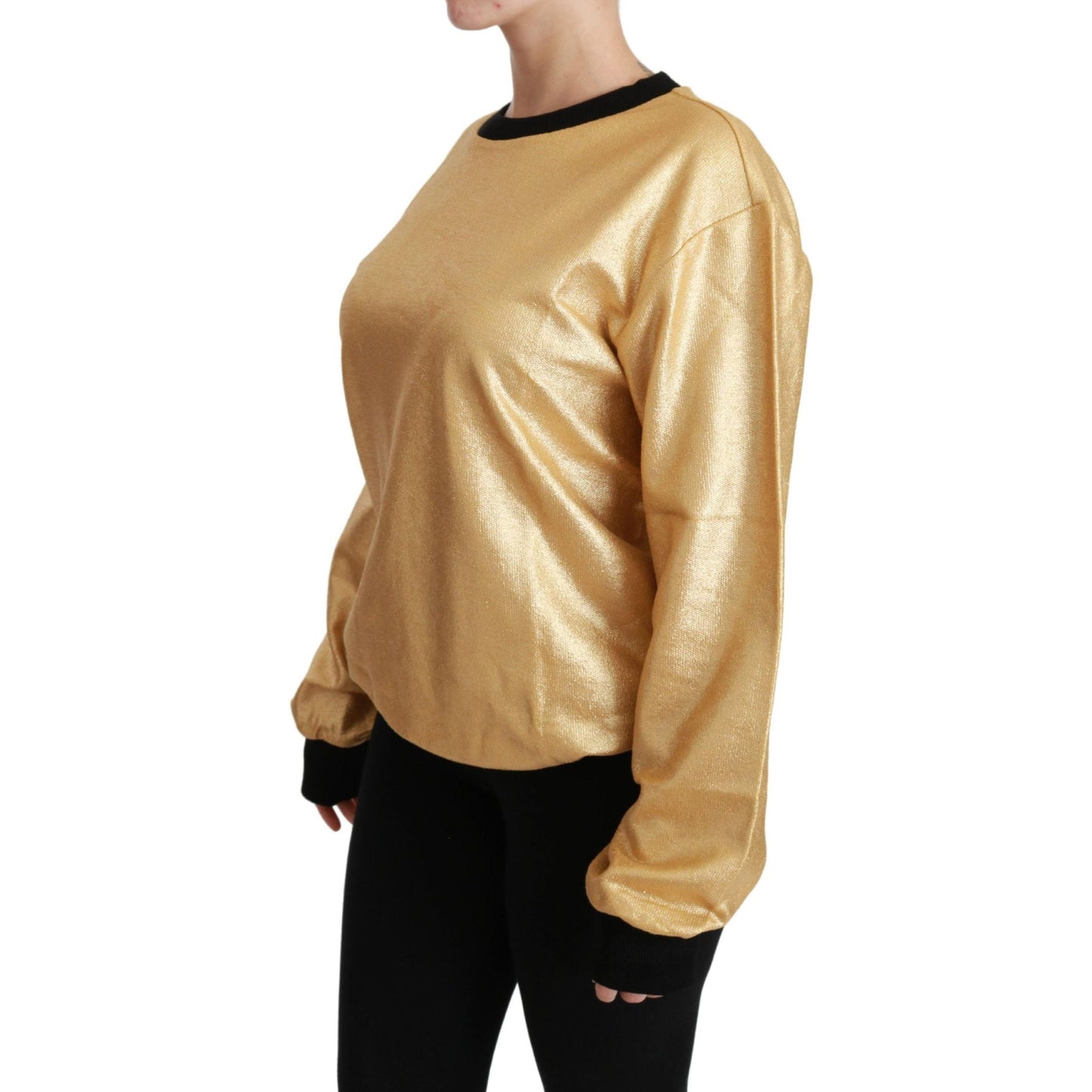 Dolce & Gabbana Gold Cotton Crewneck Pullover Sweater