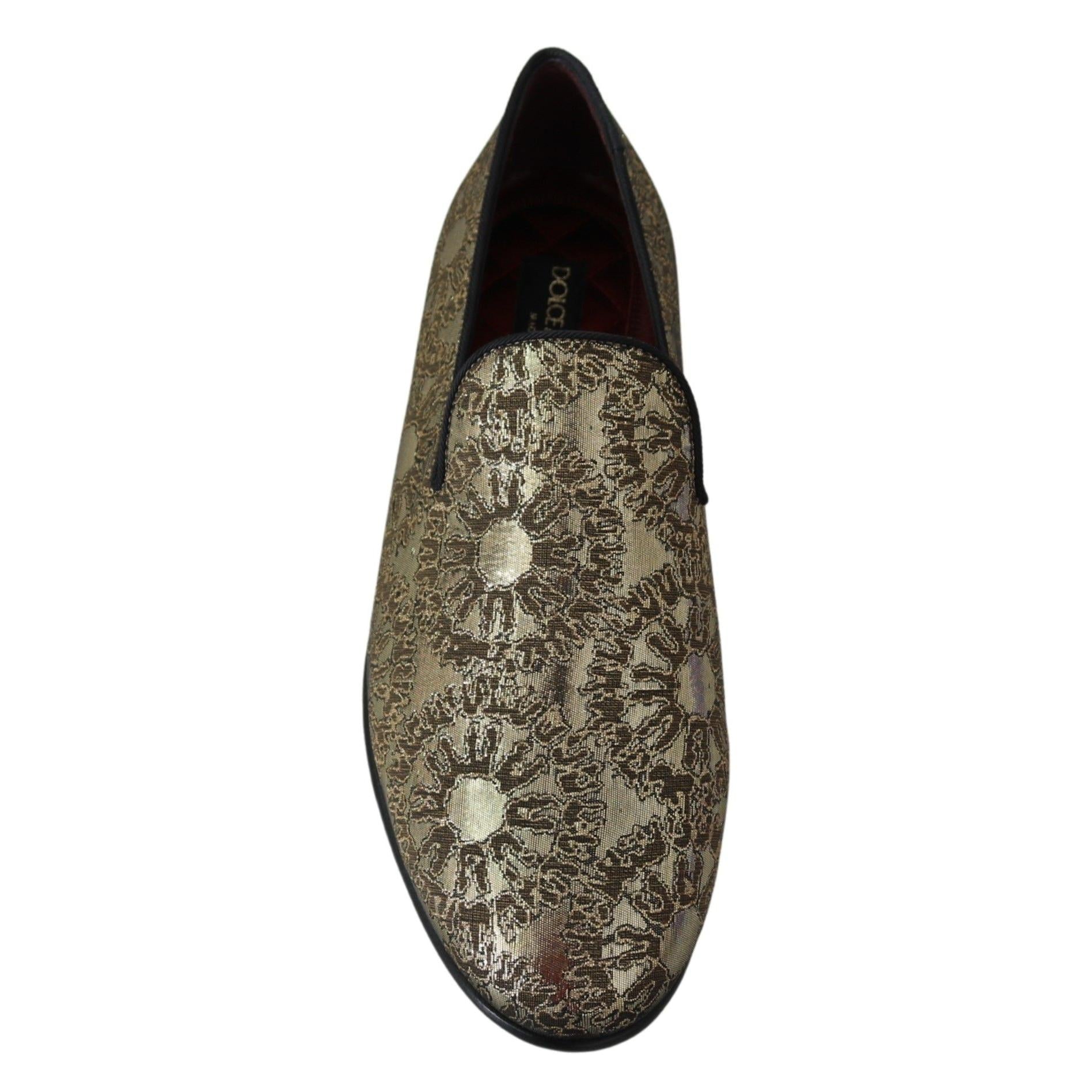 Dolce & Gabbana Gold Jacquard Flats Mens Loafers Shoes