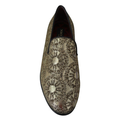 Dolce & Gabbana Gold Jacquard Flats Mens Loafers Shoes