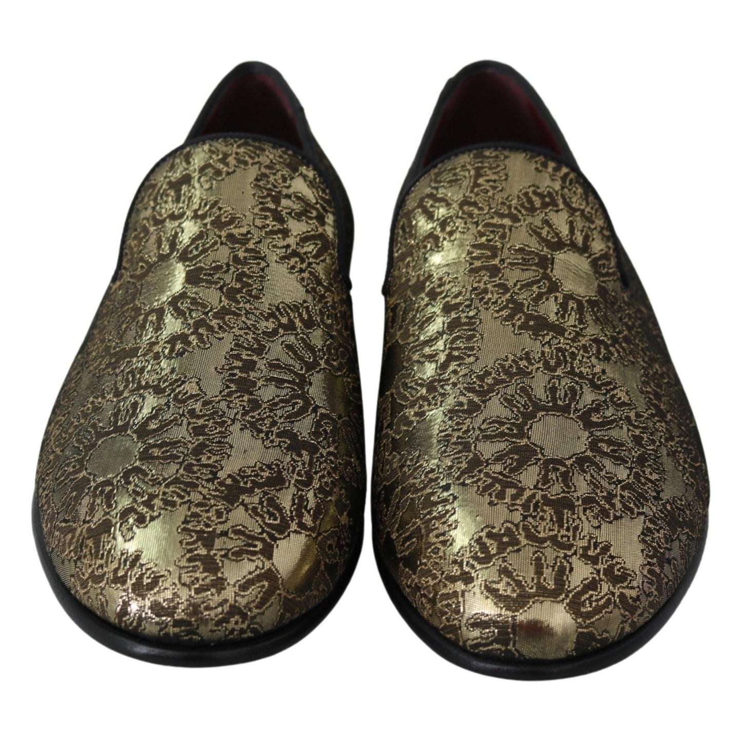 Dolce & Gabbana Gold Jacquard Flats Mens Loafers Shoes
