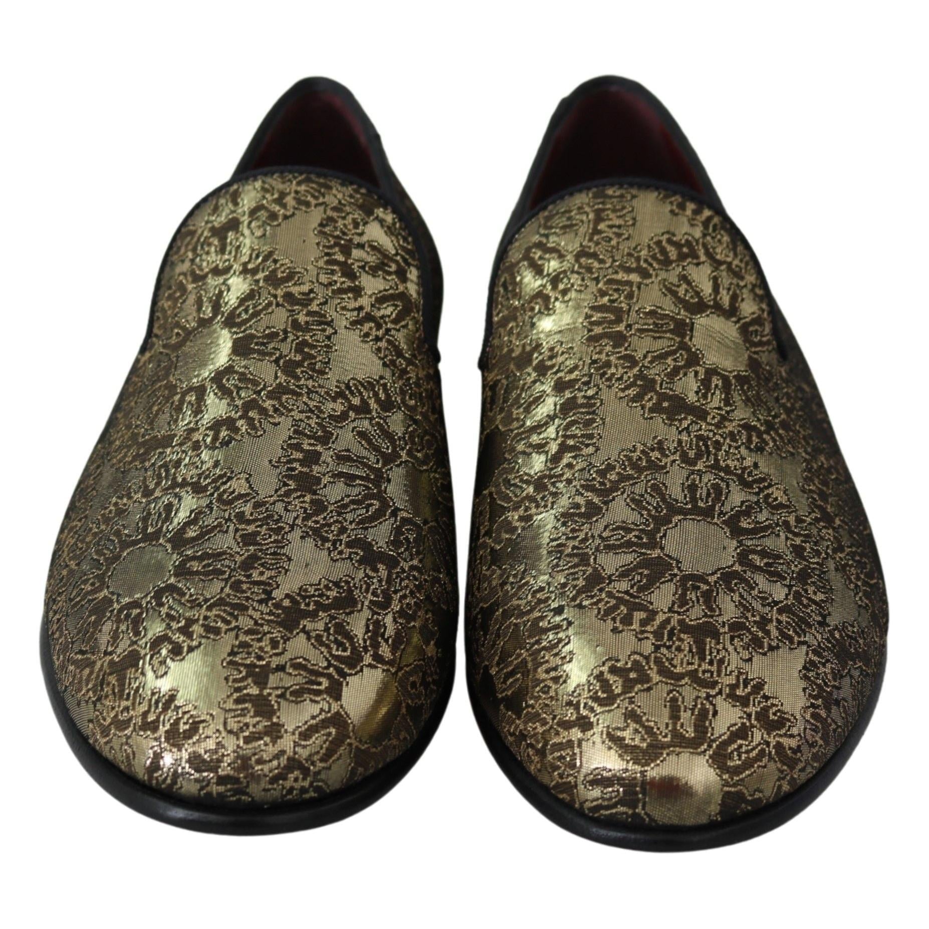 Dolce & Gabbana Gold Jacquard Flats Mens Loafers Shoes