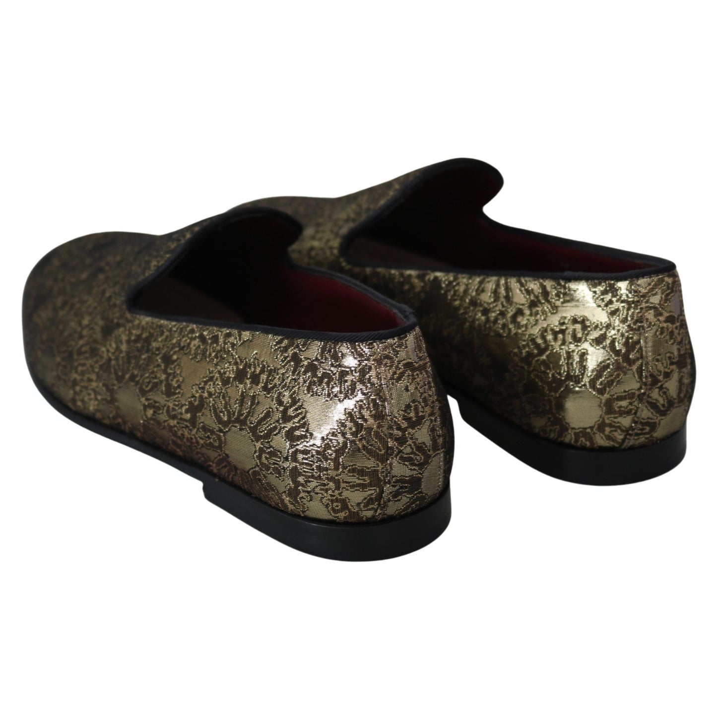 Dolce & Gabbana Gold Jacquard Flats Mens Loafers Shoes