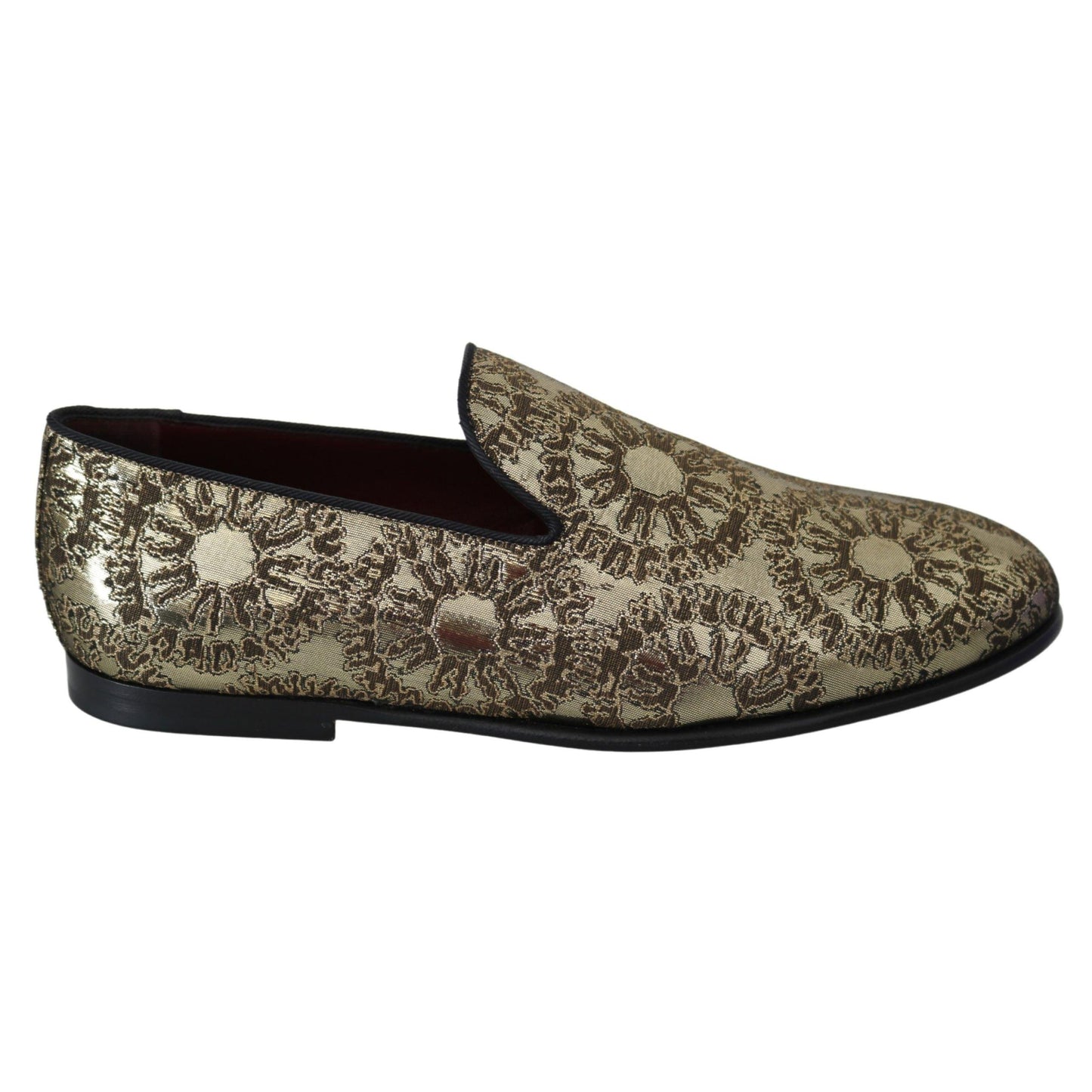 Dolce & Gabbana Gold Jacquard Flats Mens Loafers Shoes