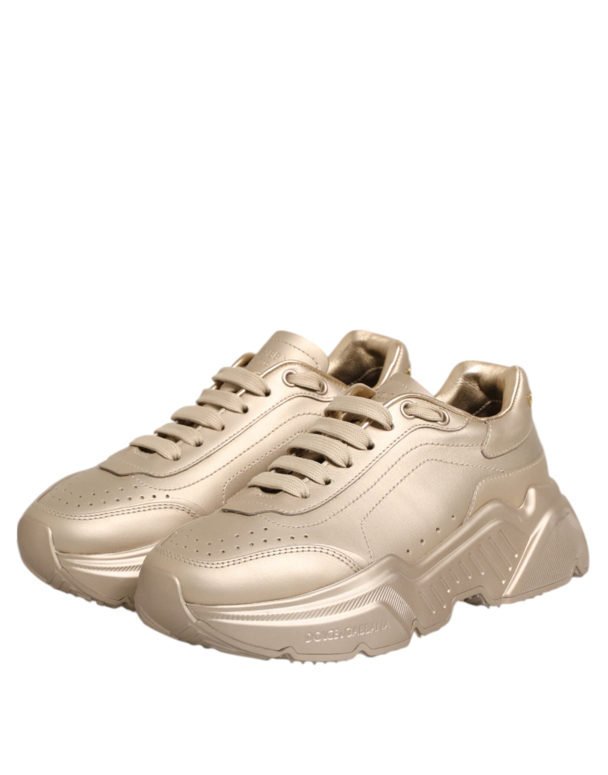 Dolce & Gabbana Gold Leather Daymaster Women Sneakers Shoes