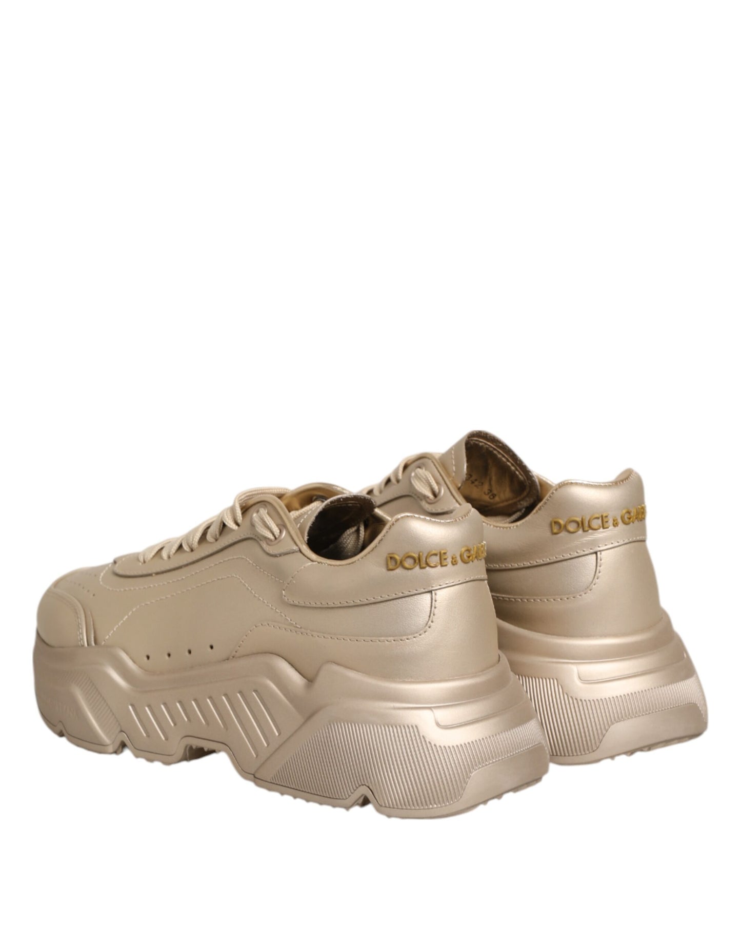Dolce & Gabbana Gold Leather Daymaster Women Sneakers Shoes