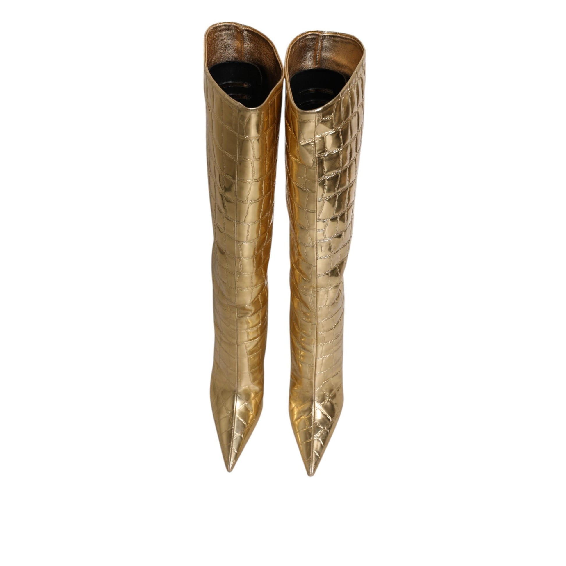 Dolce & Gabbana Gold Leather Stiletto Heels High Boots Shoes