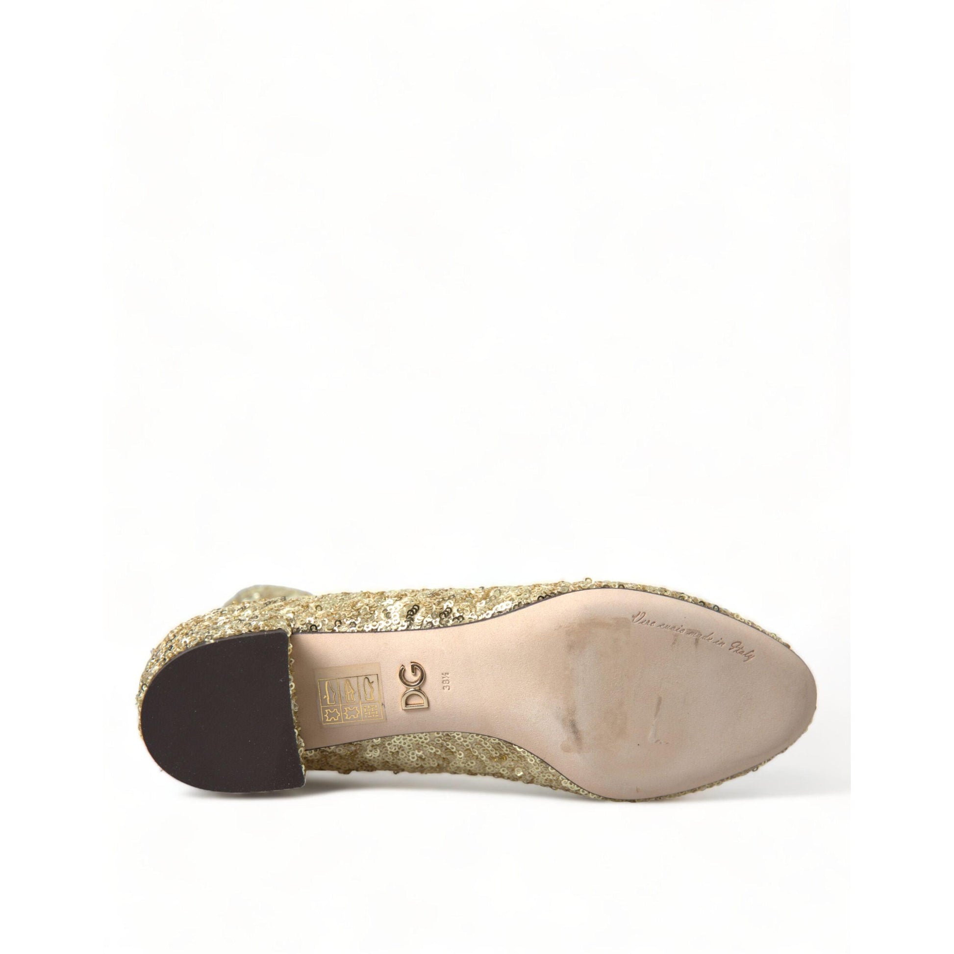 Dolce & Gabbana Gold Sequined Short Boots Stretch Shoes