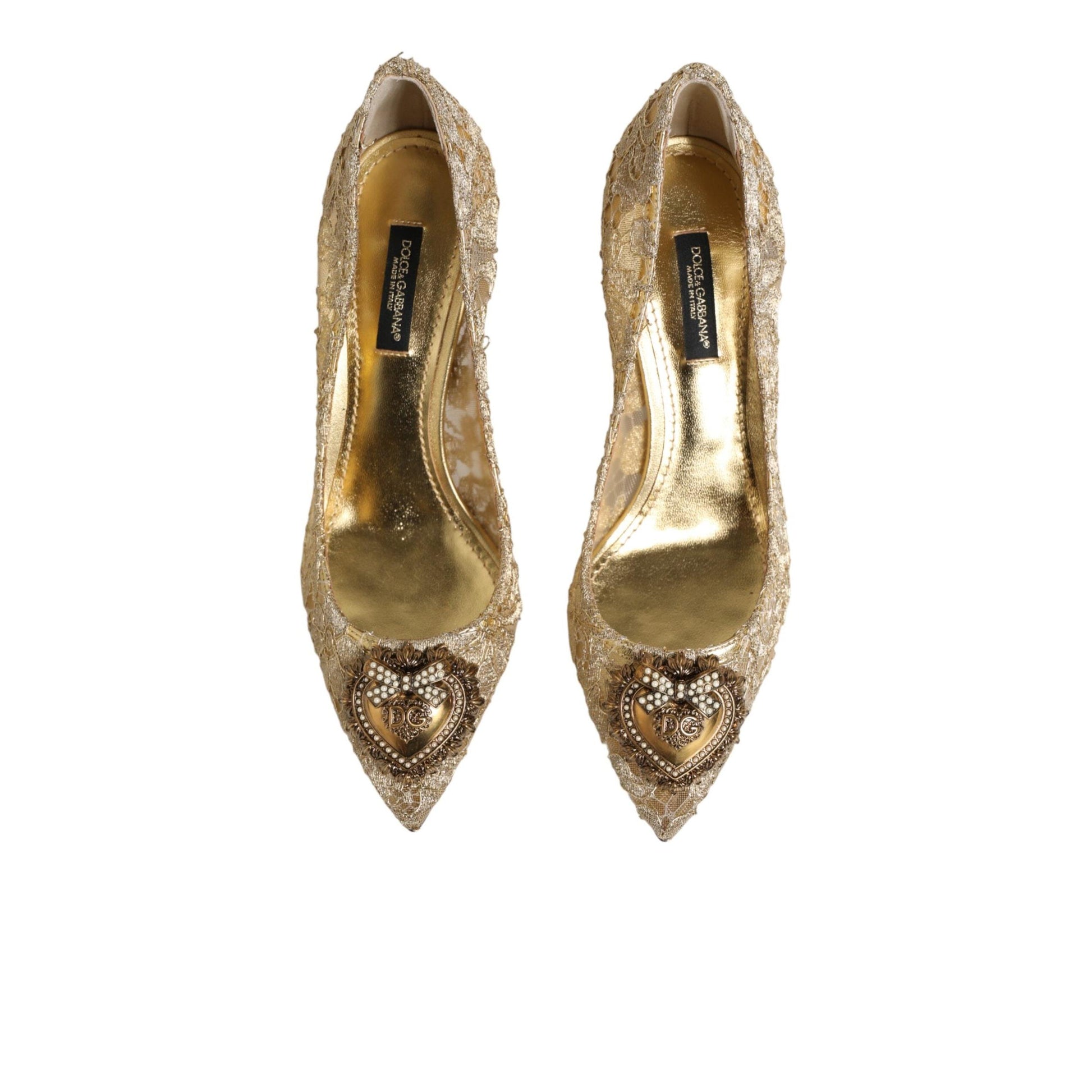 Dolce & Gabbana Gold Taormina Lace DEVOTION Pumps Shoes