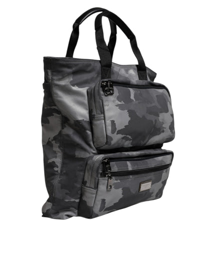 Dolce & Gabbana Gray Camo Cotton Multiple Compartments Tote Bag