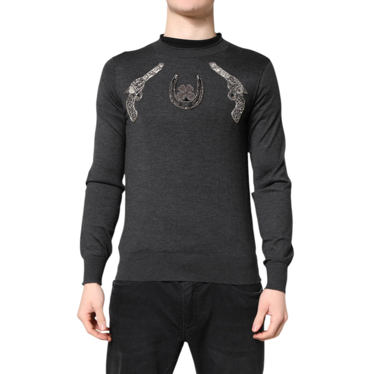 Dolce & Gabbana Gray Cashmere Men's Embroidered Sweater