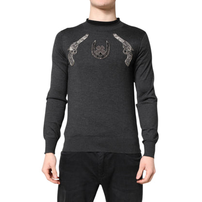 Dolce & Gabbana Gray Cashmere Men's Embroidered Sweater