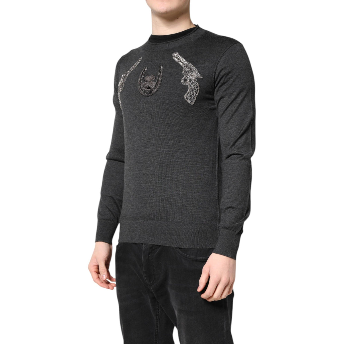 Dolce & Gabbana Gray Cashmere Men's Embroidered Sweater