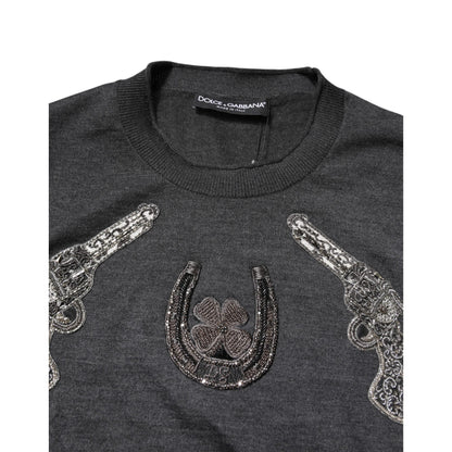 Dolce & Gabbana Gray Cashmere Men's Embroidered Sweater