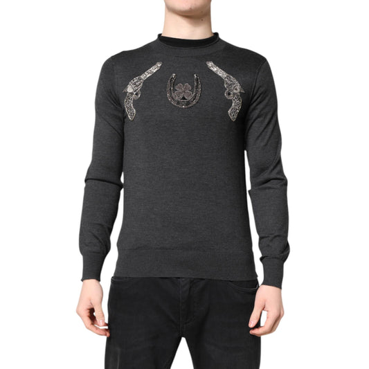 Dolce & Gabbana Gray Cashmere Men's Embroidered Sweater