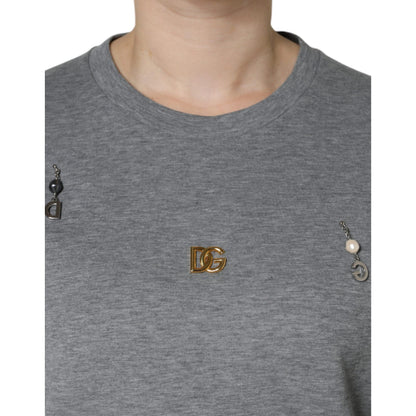 Dolce & Gabbana Gray Cotton Blend Embellished Tee T-shirt