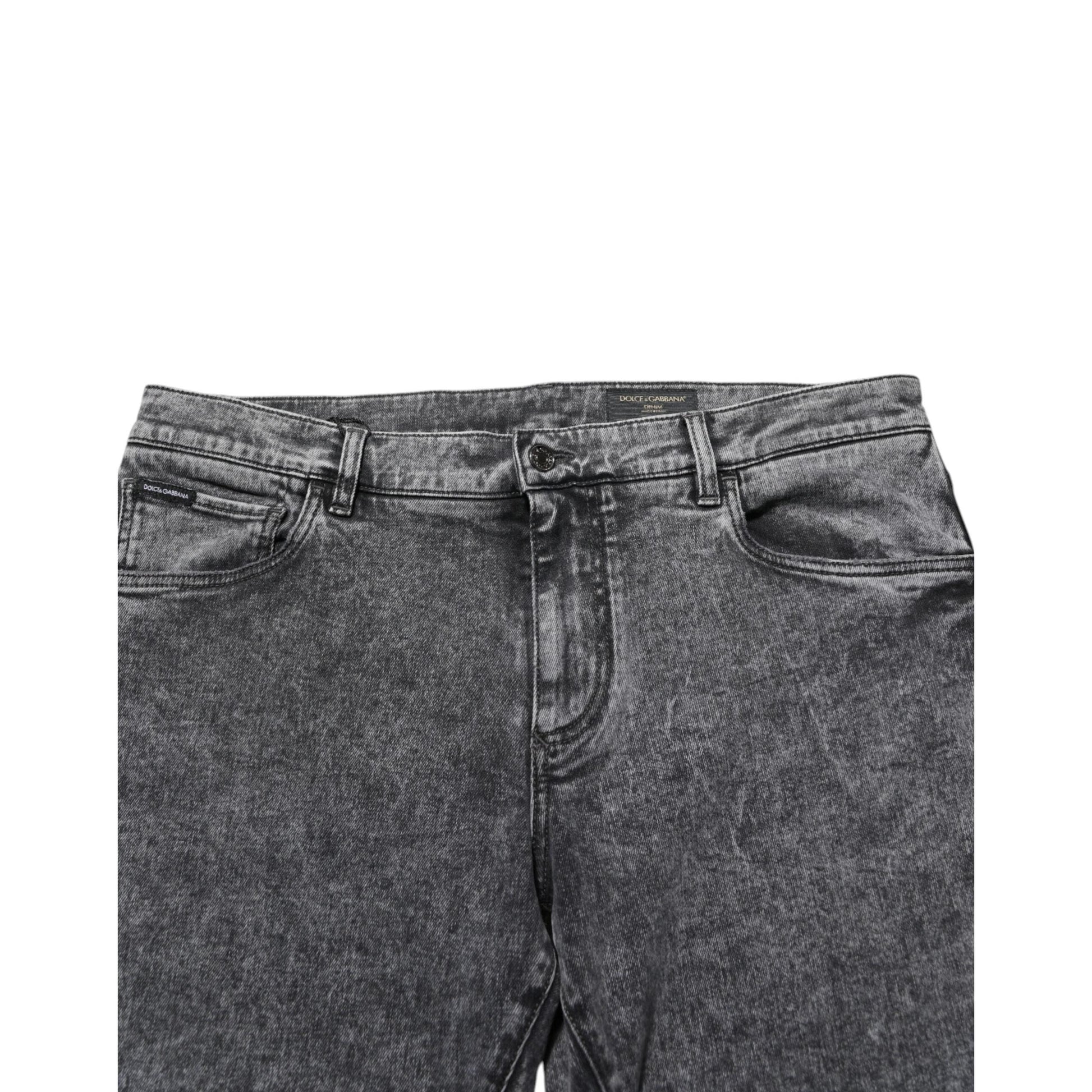Dolce & Gabbana Gray Cotton Slim Fit Denim Trouser Jeans