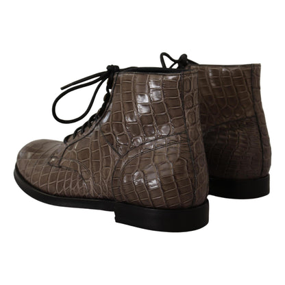 Dolce & Gabbana Gray Crocodile Leather Derby Boots
