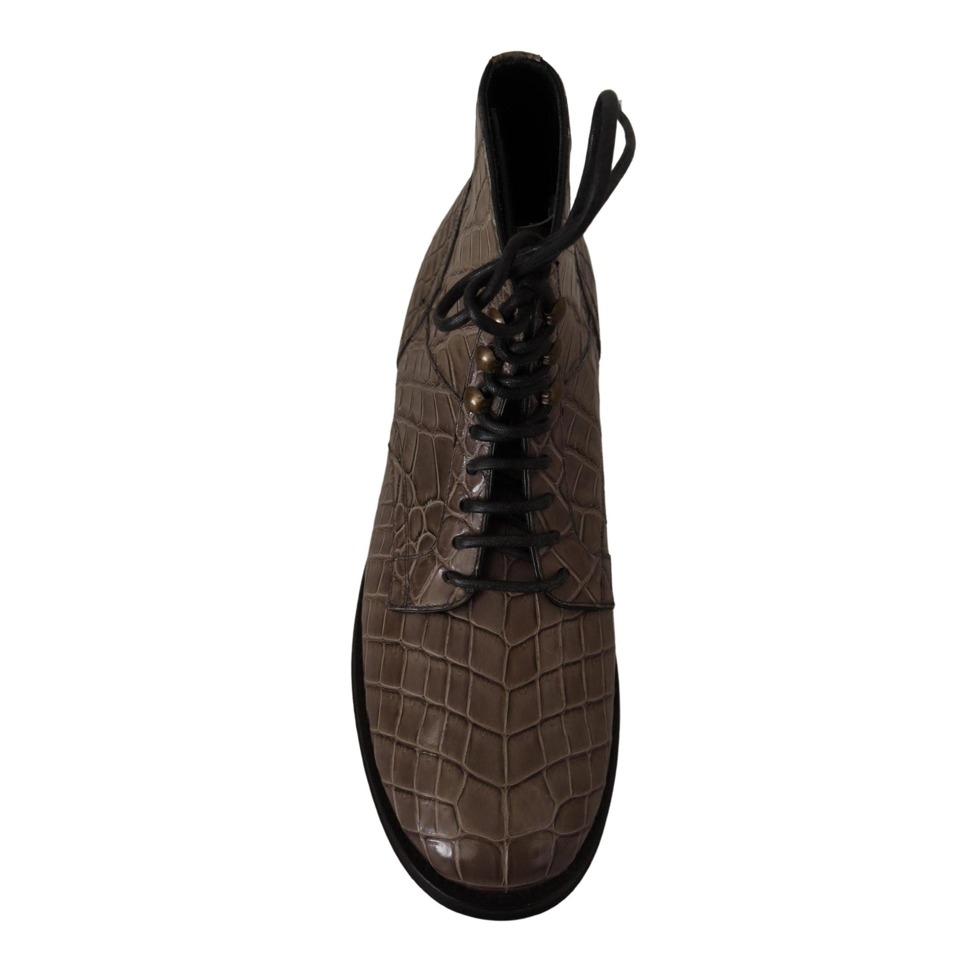 Dolce & Gabbana Gray Crocodile Leather Derby Boots