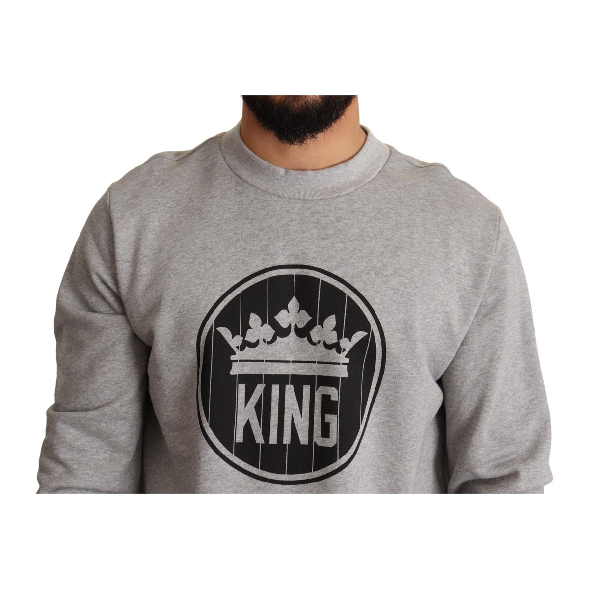 Dolce & Gabbana Gray Crown King Print Cotton Sweater