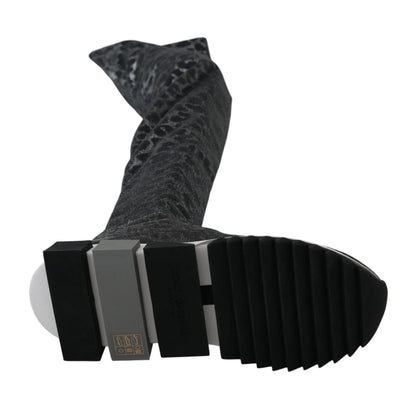 Dolce & Gabbana Gray Leopard High Top Sneakers Booties Shoes