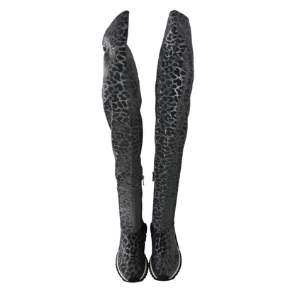 Dolce & Gabbana Gray Leopard High Top Sneakers Booties Shoes