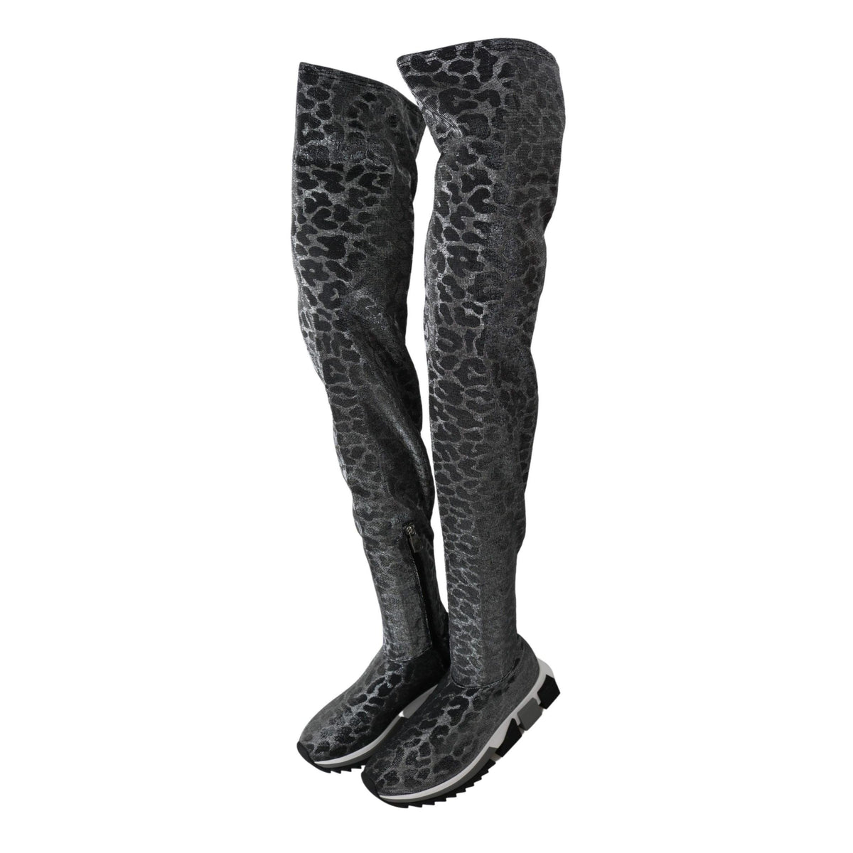 Dolce & Gabbana Gray Leopard High Top Sneakers Booties Shoes