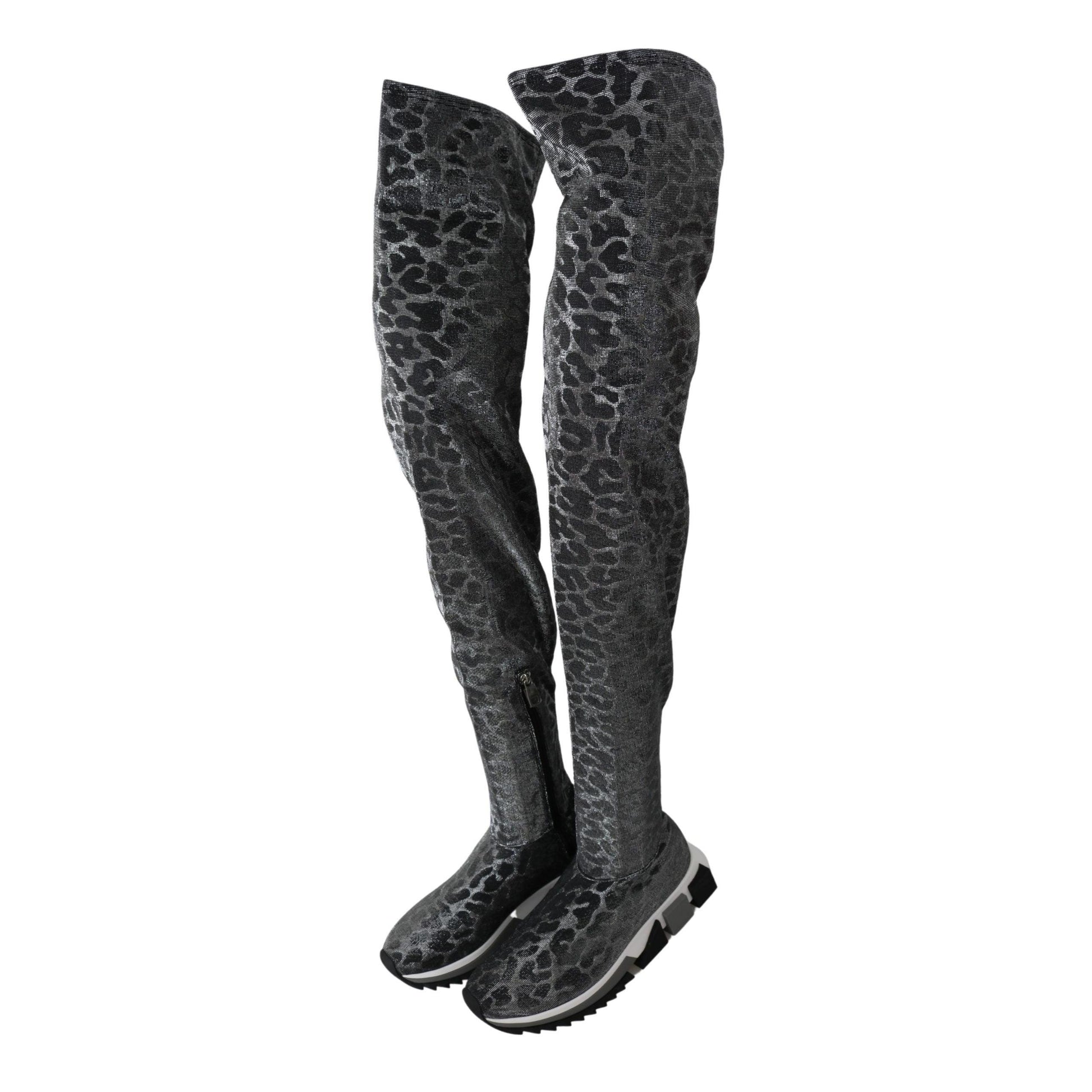 Dolce & Gabbana Gray Leopard High Top Sneakers Booties Shoes