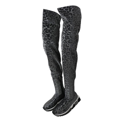 Dolce & Gabbana Gray Leopard High Top Sneakers Booties Shoes