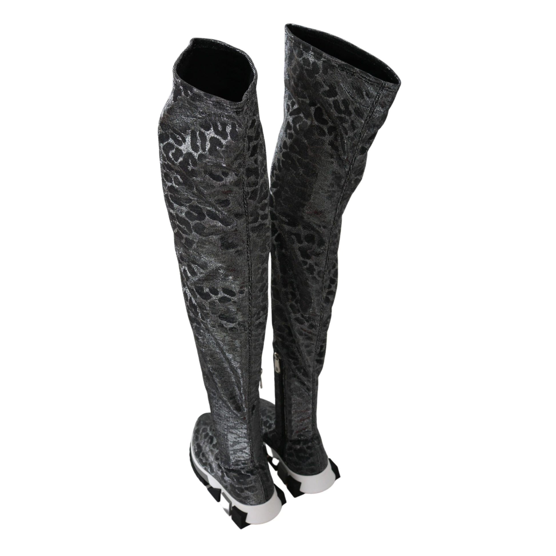 Dolce & Gabbana Gray Leopard High Top Sneakers Booties Shoes