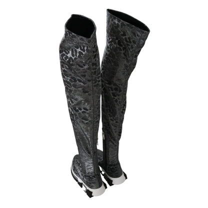 Dolce & Gabbana Gray Leopard High Top Sneakers Booties Shoes