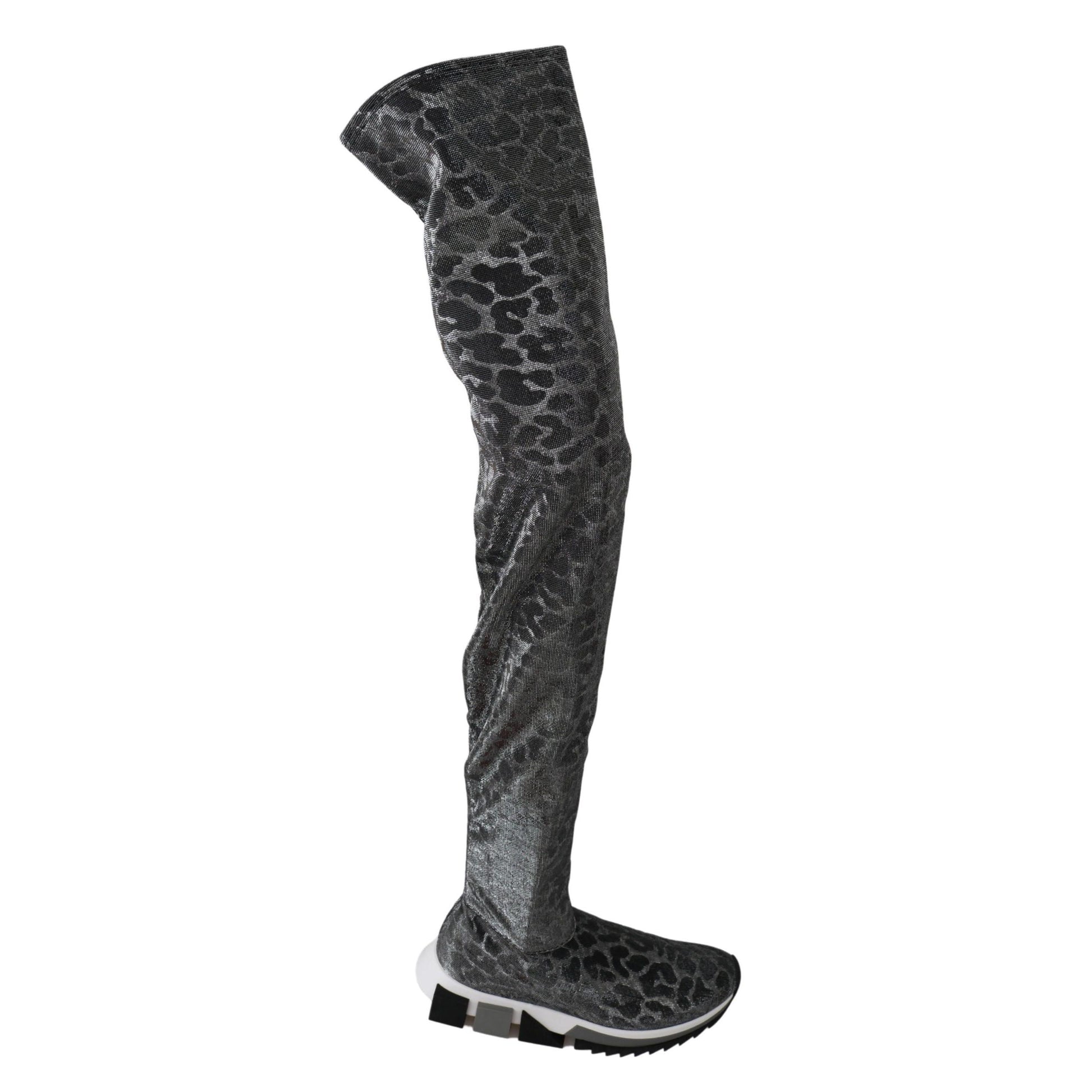 Dolce & Gabbana Gray Leopard High Top Sneakers Booties Shoes